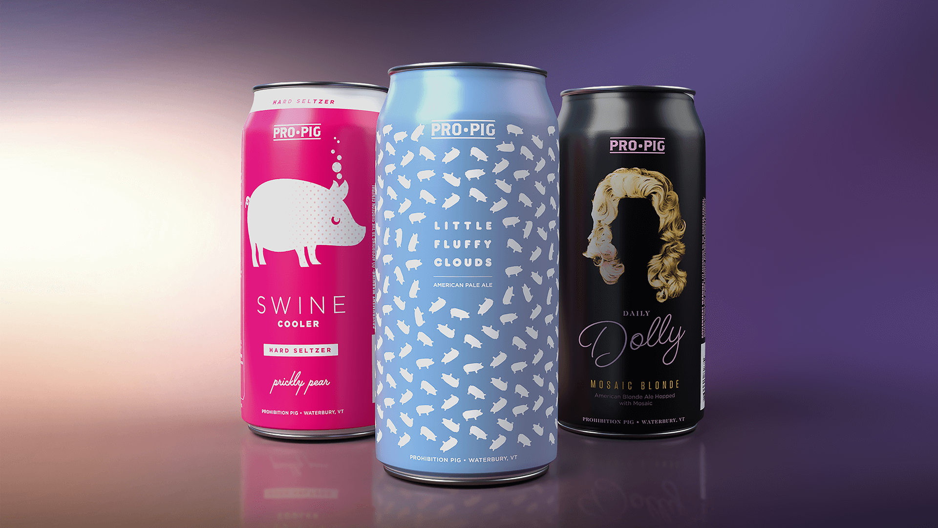 3 Pro Pig beer and hard seltzer can designs
