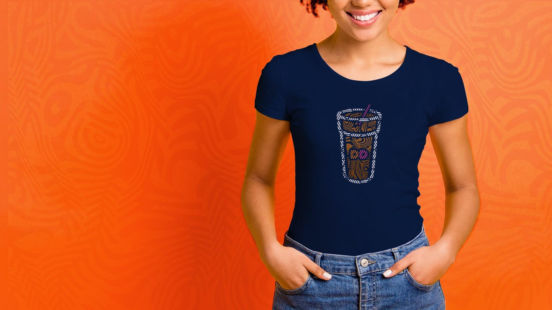 A person in a blue Dunkin' Donuts tshirt