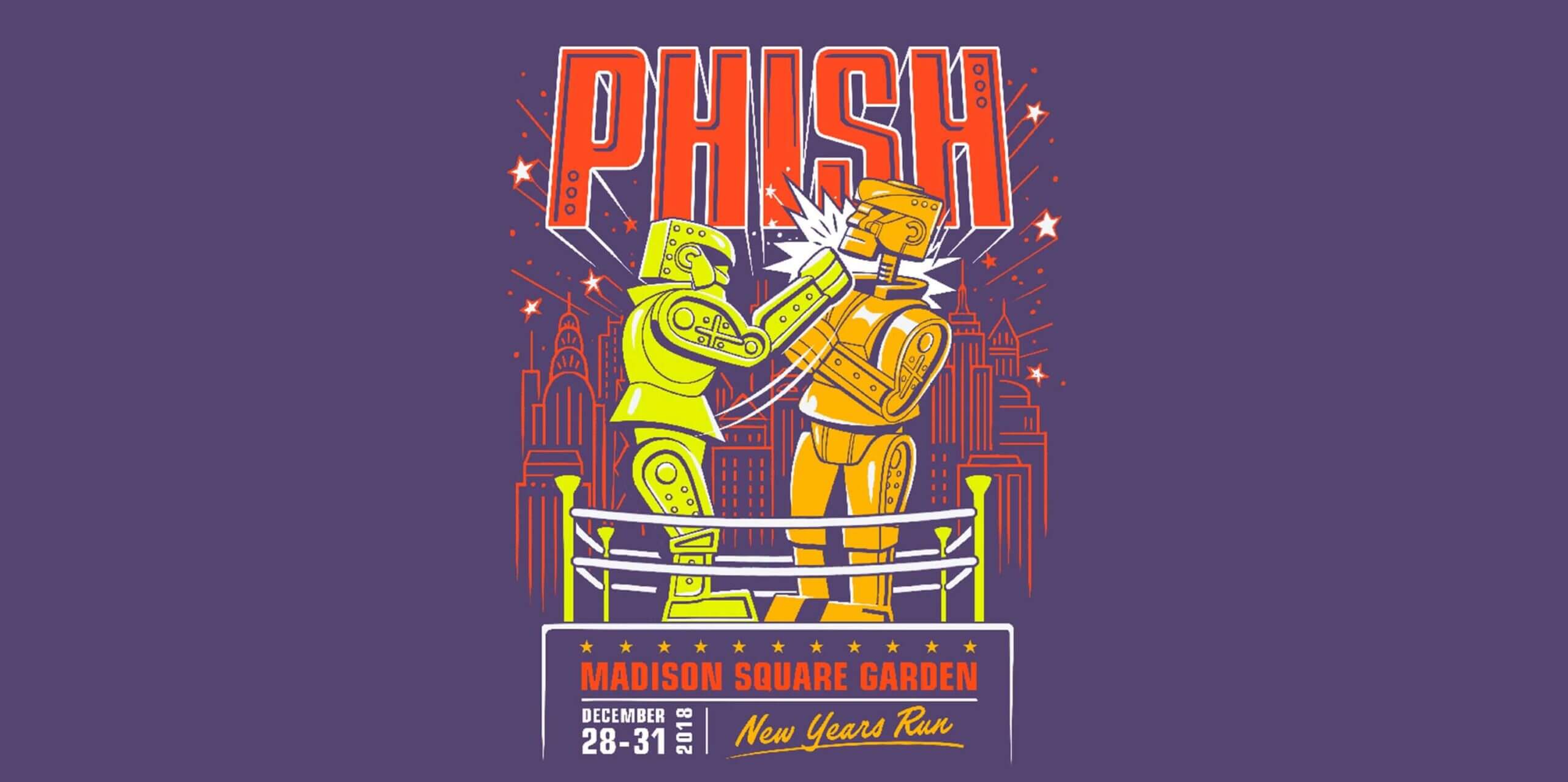 Phish graphic of two fighting robots in an arena