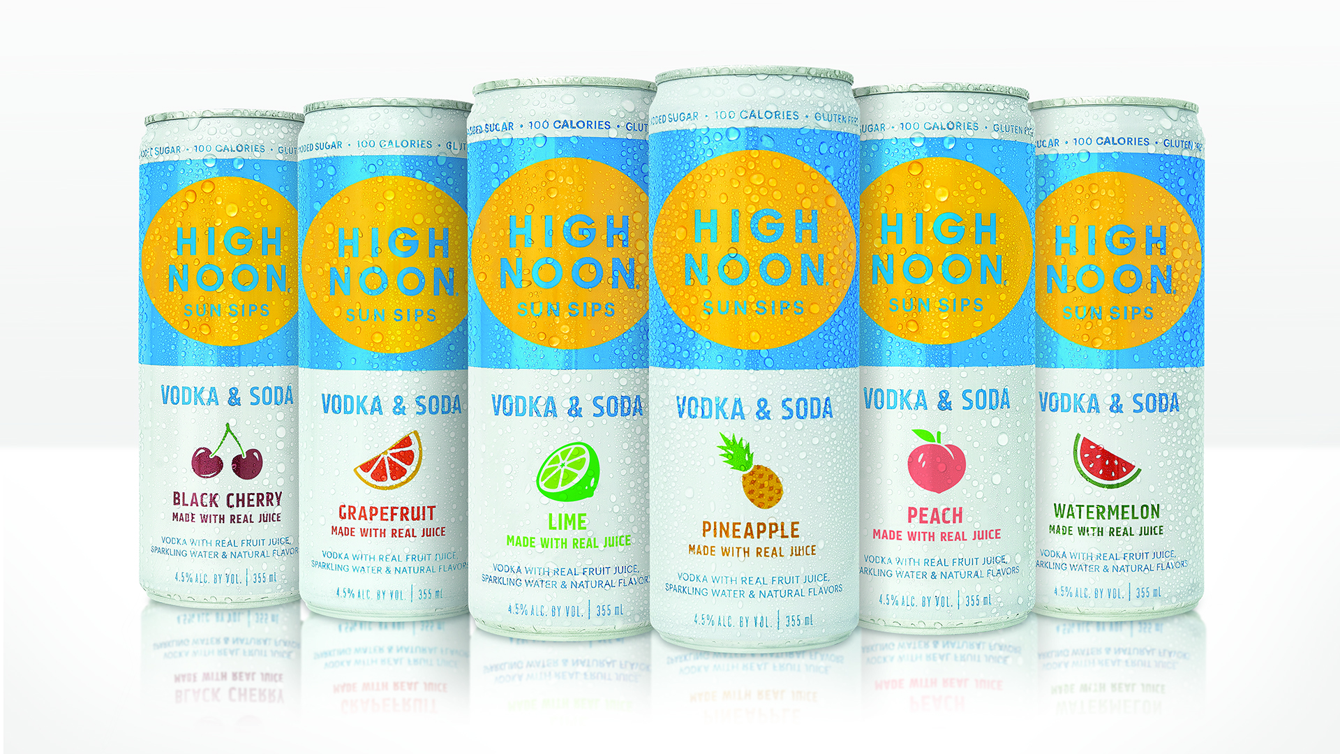 Lineup of High Noon hard seltzer flavors used in retail marketing campaign by Select Design